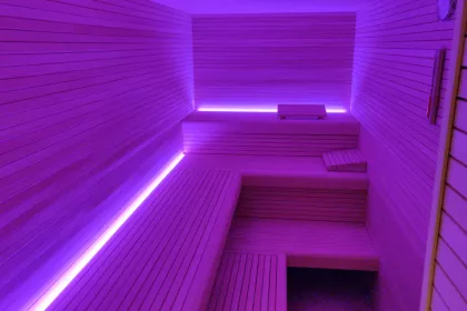 Bigger view of Sauna op maat met LED verlichting in de bank
